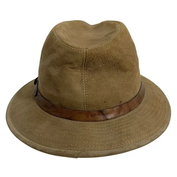 Trav'ler By Country Gentleman Tan Suede Fedora Hat Leather Band Brown SZ XL USA